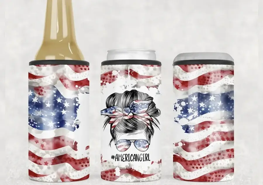 Flag Messy Bun Koozie