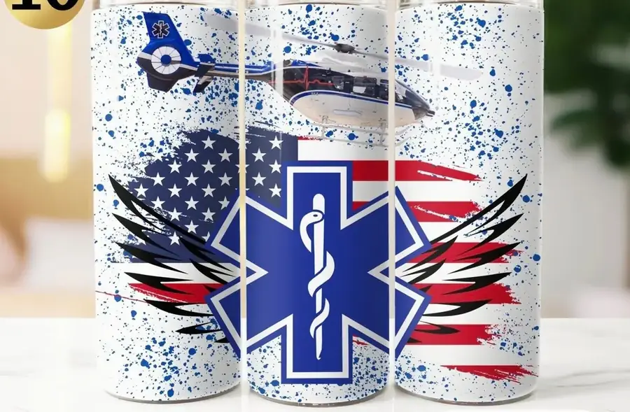 Custom 20oz skinny tumbler with EMS flight medic design